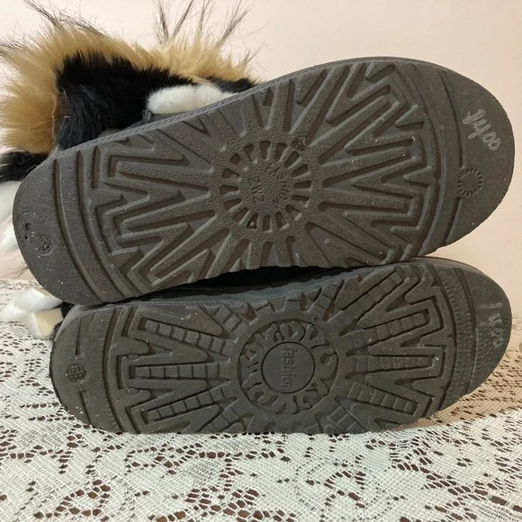 Women Mid Calf Boot Black Suede & Faux Fur Tassel Winter Snow Boots Size 7 - Picture 5 of 5